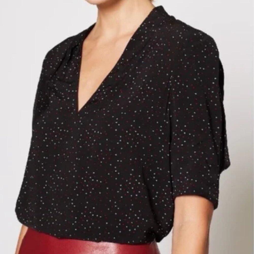 Joie Silky Black Blouse With Mini Heart Print Pattern
